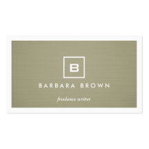 BOX LOGO with YOUR INITIAL/MONOGRAM on KHAKI LINEN Business Card Templates