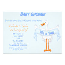 Boy Baby Stork Baby Shower Invitation