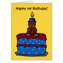 boy bear on 1st birthday cake card