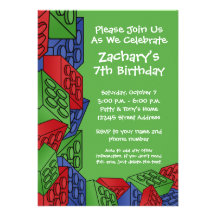 Boy Birthday Party - Building Blocks Personalized Announcement