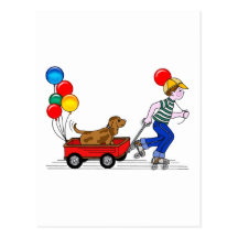 Boy, Dog, Wagon and Balloons copy Postcard