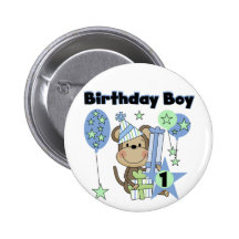 Boy Monkey With Gifts 1st Birthday Button