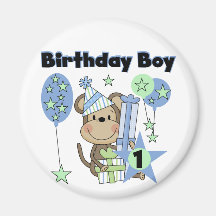 Boy Monkey With Gifts 1st Birthday Magnet