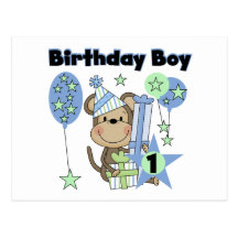 Boy Monkey With Gifts 1st Birthday Postcard