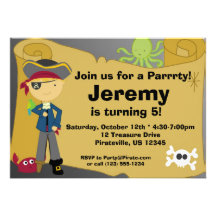 Boy Pirate Treasure Map Birthday Party Invitation