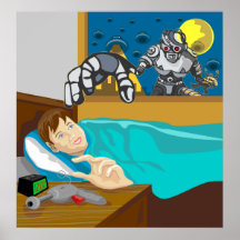 boy ray gun invading alien robot ufo spaceship print
