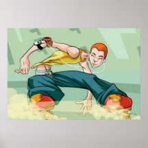 Boy Roller Skating with iPod Poster