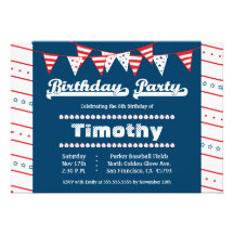 Boys baseball theme birthday party invitation