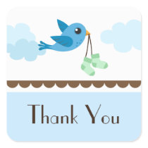 Boys blue bird baby shower thank you stickers