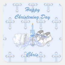 Boys Christening Wish Square Stickers