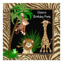 Boys Jungle Safari Birthday Party Invitations