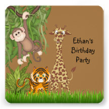 Boys Jungle Safari Birthday Party Invitations