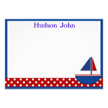 Boys Sailboat Stationery/Thank You Note Personalized Invites
