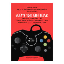 BOYS VIDEO GAME SLUMBER PARTY INVITE RED