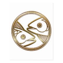 Brass and Copper Pisces Zodiac Astrology Post Card