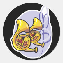 brass french horns round stickers