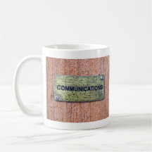 Brass plate on concrete wall coffee mug