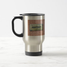 Brass plate on concrete wall mug