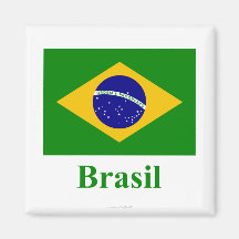 Brazil Flag with Name in Portuguese Fridge Magnet