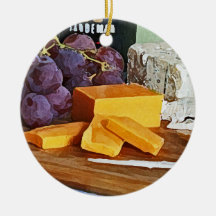 Bread Grapes Cheddar and Blue Cheeses Still Life Ornaments