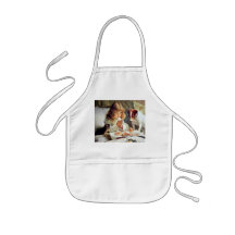 Breakfast in Bed: Girl, Terrier and Kitty Cat Aprons