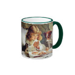 Breakfast in Bed: Girl, Terrier and Kitty Cat Coffee Mug
