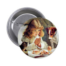 Breakfast in Bed: Girl, Terrier and Kitty Cat Pins