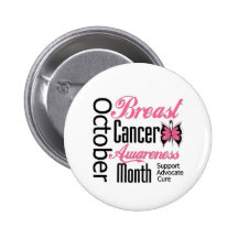 Breast Cancer Awareness Month Script Butterfly Button