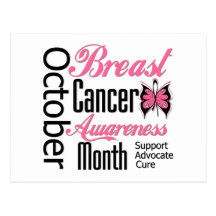 Breast Cancer Awareness Month Script Butterfly Post Cards