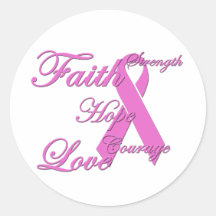 Breast cancer awareness pink ribbon round stickers