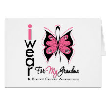 Breast Cancer Butterfly Ribbon For My Grandma Greeting Cards