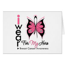 Breast Cancer Butterfly Ribbon For My Hero Greeting Cards