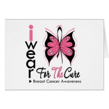 Breast Cancer Butterfly Ribbon For The Cure Cards