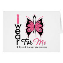 Breast Cancer I Wear Butterfly Pink Ribbon For Me Greeting Cards