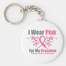 Breast Cancer I Wear Pink Tribal Ribbon (Grandma) Keychain