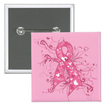 Breast Cancer Pink Floral Ribbon Swirl