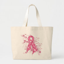 Breast Cancer Pink Floral Ribbon Swirl Tote Bag