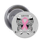 Breast Cancer Survivor Butterfly Strength Pinback Buttons