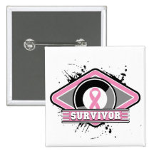 Breast Cancer Survivor Grunge Logo Pinback Buttons