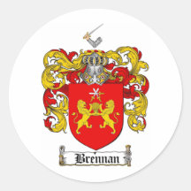 BRENNAN FAMILY CREST -  BRENNAN COAT OF ARMS ROUND STICKER
