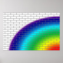 brick wall with rainbow colours posters