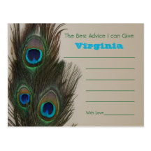 Bridal Shower Advice Post Cards - Peacock feathers