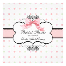 Bridal Shower Invitation - French Bow Dot Swirl