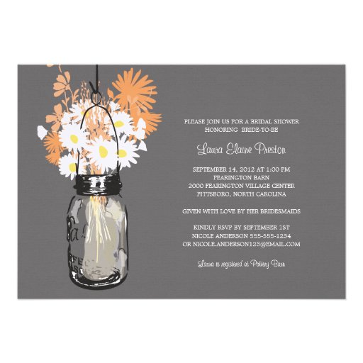 Bridal Shower Mason Jar and Wildflowers Custom Invites