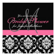 Bridal Shower Monogram Damask Invitations Pink