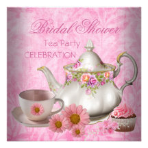 Bridal Shower Pink floral Tea Cupcake Party Personalized Invites