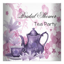 Bridal Shower Pink Purple Tea Party Custom Announcement