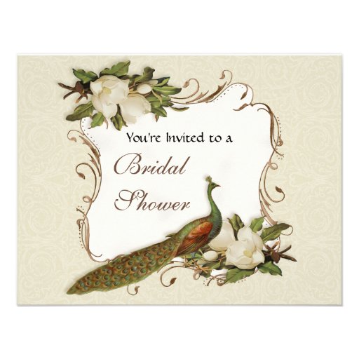 Bridal Shower - Vintage Peacock & Magnolia Swirl Announcement