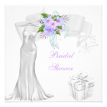 Bridal Shower White Dress Lilac Flower Invites