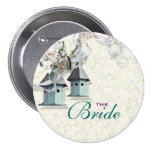 Bridal teal taupe bird floral country pinback buttons